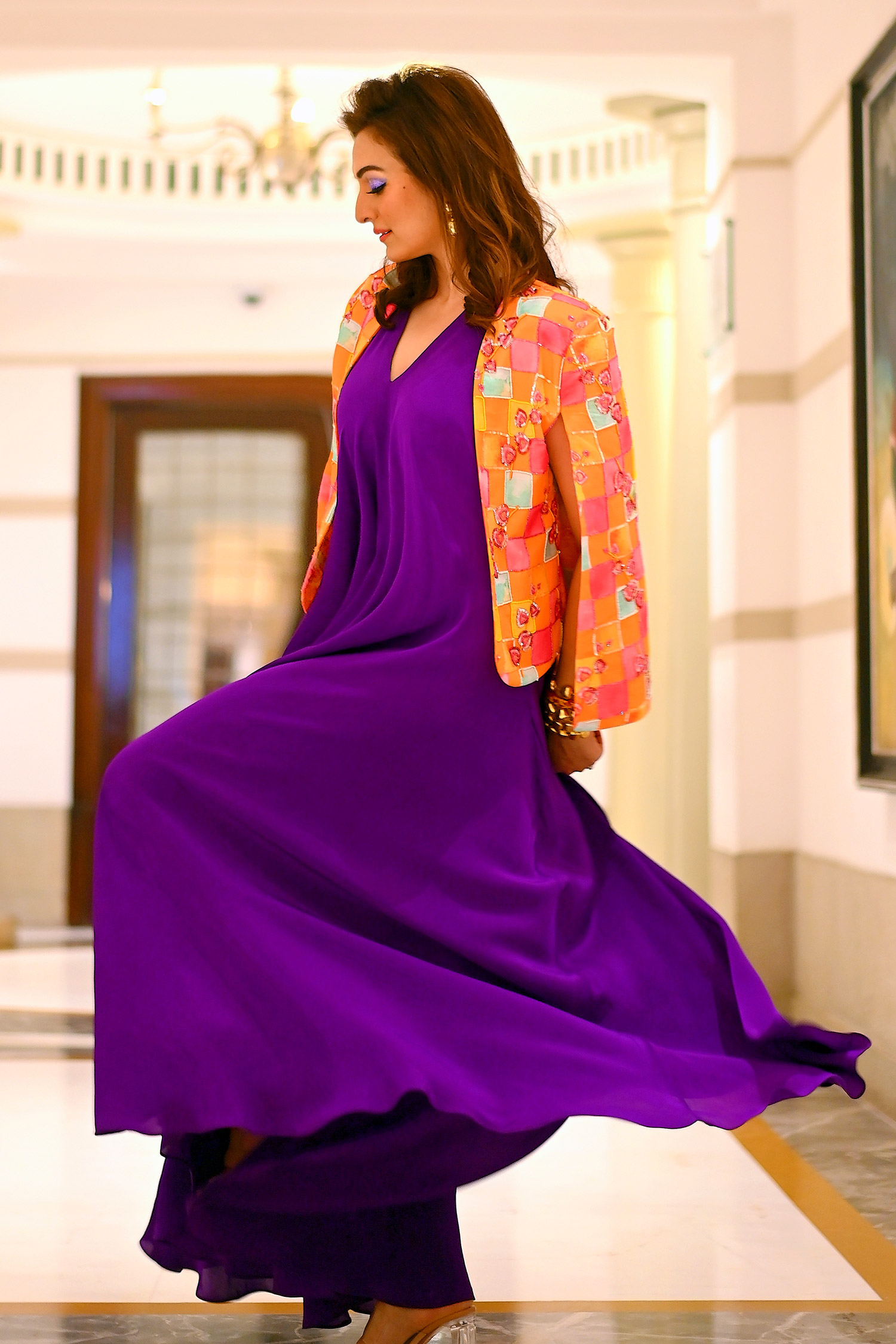 Akriti Kakkar in Plain Chic Gown with Cape Jacket - Label PS’B